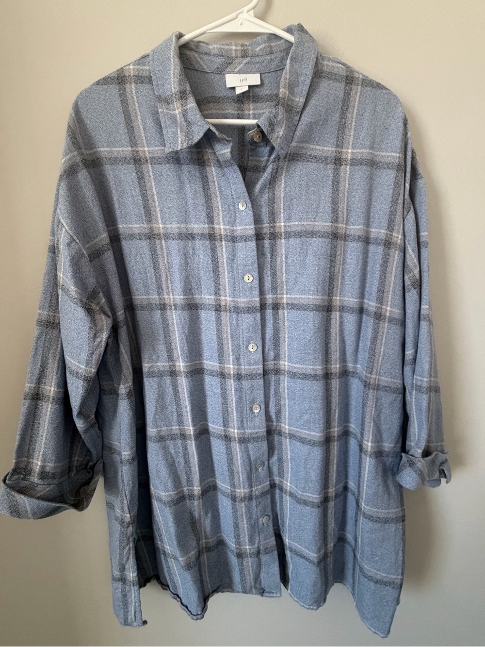 J. Jill Light Blue and Gray Plaid Button-Down Shirt